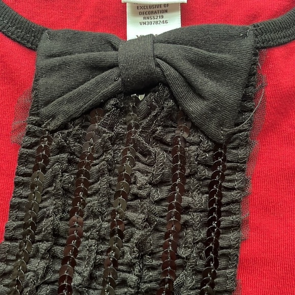 Harajuku Mini for Target Red Long Sleeve Tee Bow Tulle & Sequins - Picture 2 of 11